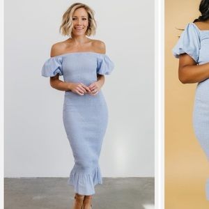 Baltic Born Light Blue Off-Shoulder Midi Dress